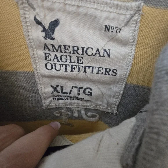 Vtg 90s Y2K American Eagle Polo Shirt Mens XL Yellow Stripes Patch Preppy Grunge - Picture 10 of 14